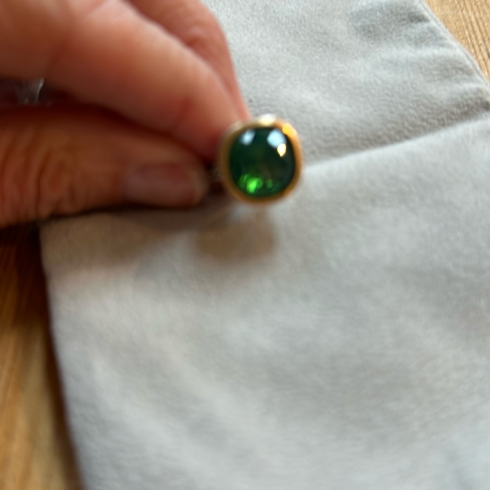 Brighton two tone necklace and matching ring with green stone.